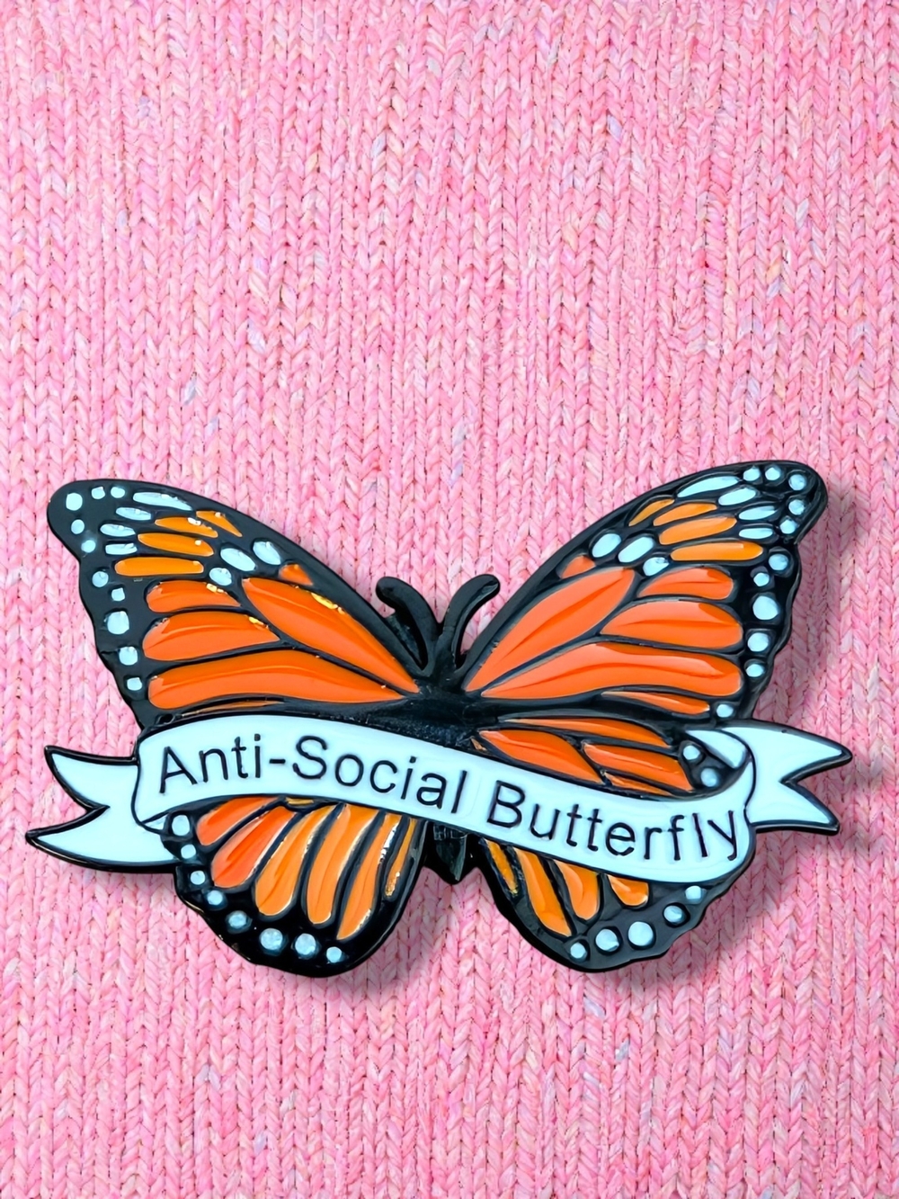 "Anti-Social Butterfly" Orange Monarch Butterfly Enamel Pin